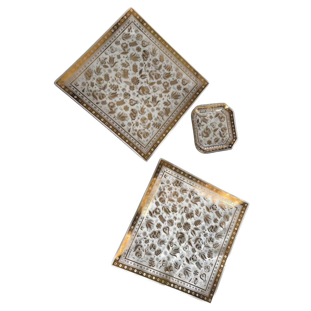 Georges Briard 3 Piece Clear Glass & Gold Plated Decorative Tray Set